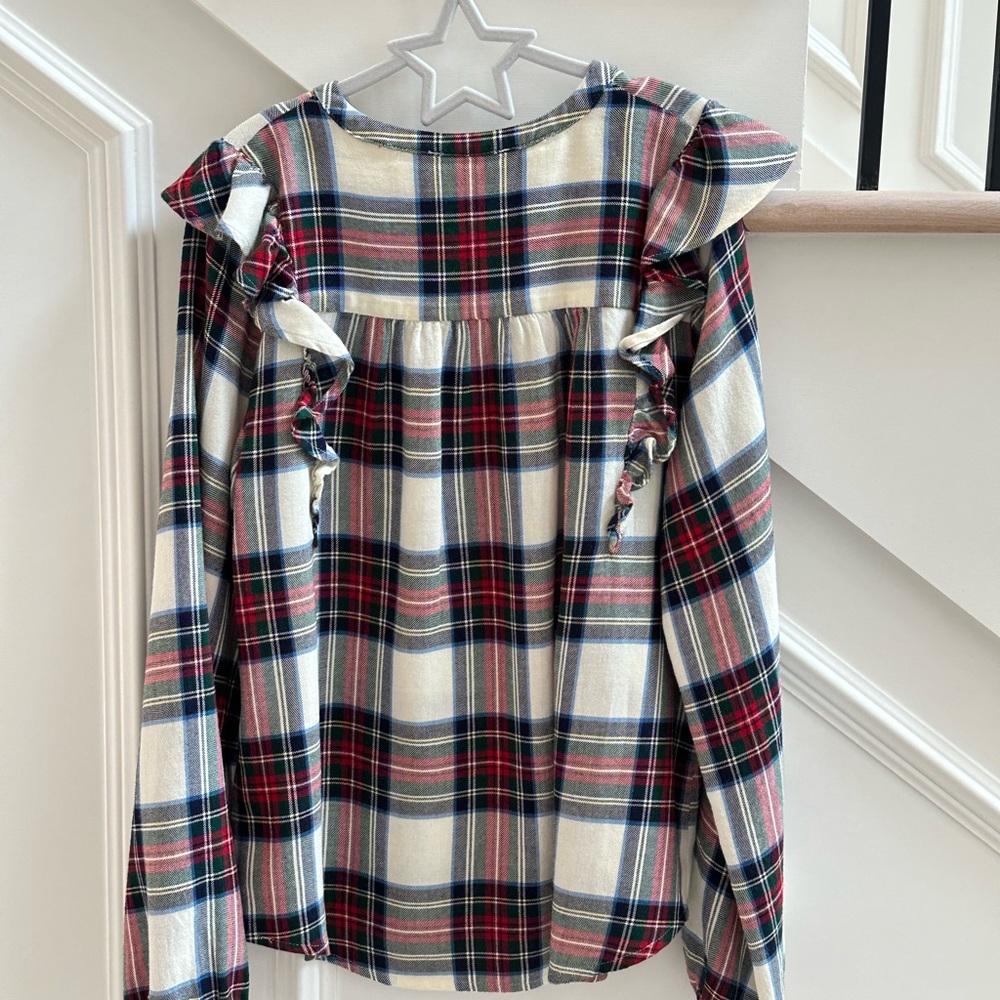 Vineyard Vines Girls Plaid Ruffle Long Sleeve Top- size Large